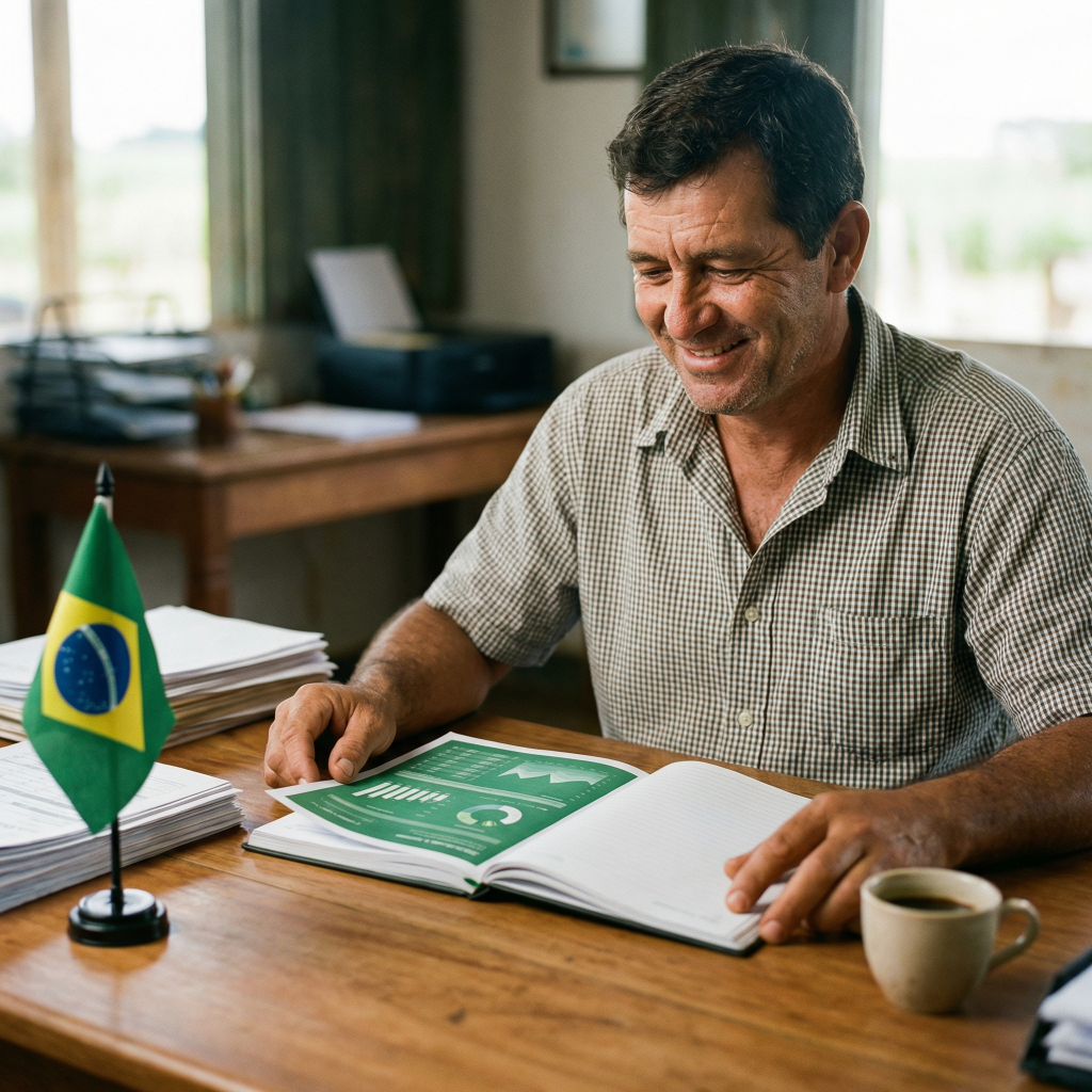 Produtor rural consultando documentos fiscais para emissão de NFe com a Reforma Tributária 2026